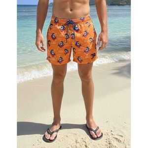 Party Sharks Men's‎ Swim Trunks Size XL Orange Shark Float Print Quick Dry NWT